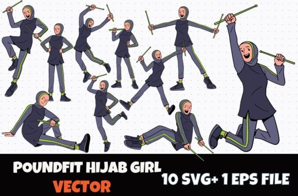 10 Poundfit Hijab Woman Cartoon SVG