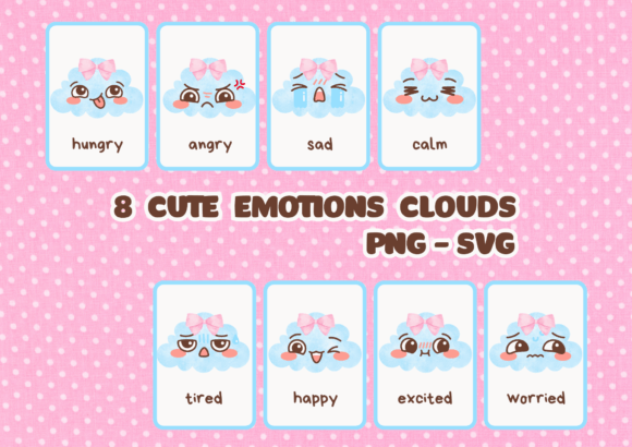 Cute Emotion Cloud Characters for Graphics and Crafts