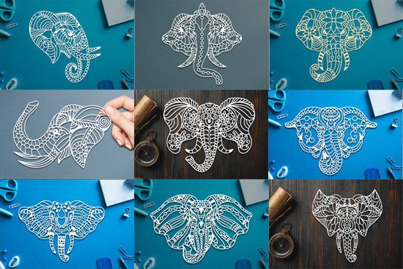 Elephant Head Papercut Wall Art Bundle