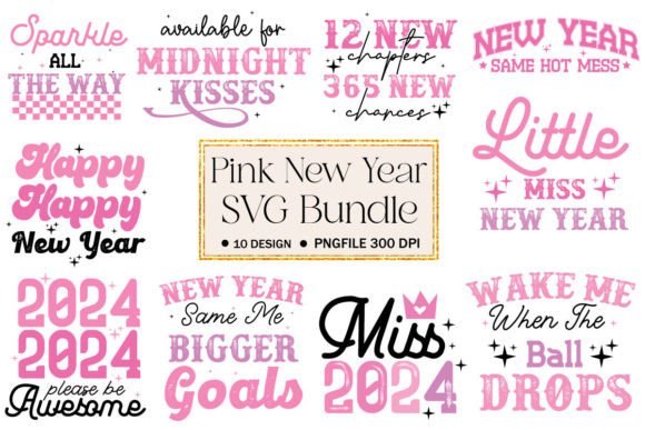 Pink New Year SVG Bundle for Crafts and Graphics